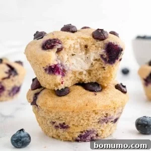 Two blueberry muffins with a visible cream cheese filling, enticing and ready to eat.