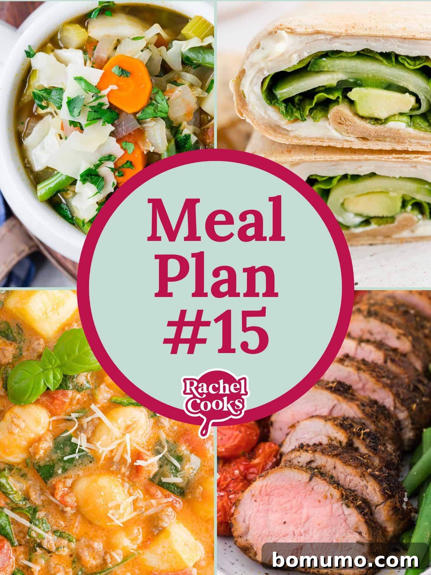 Meal plan 15 graphic, showcasing a free weekly meal plan and grocery list for easy, organized cooking.