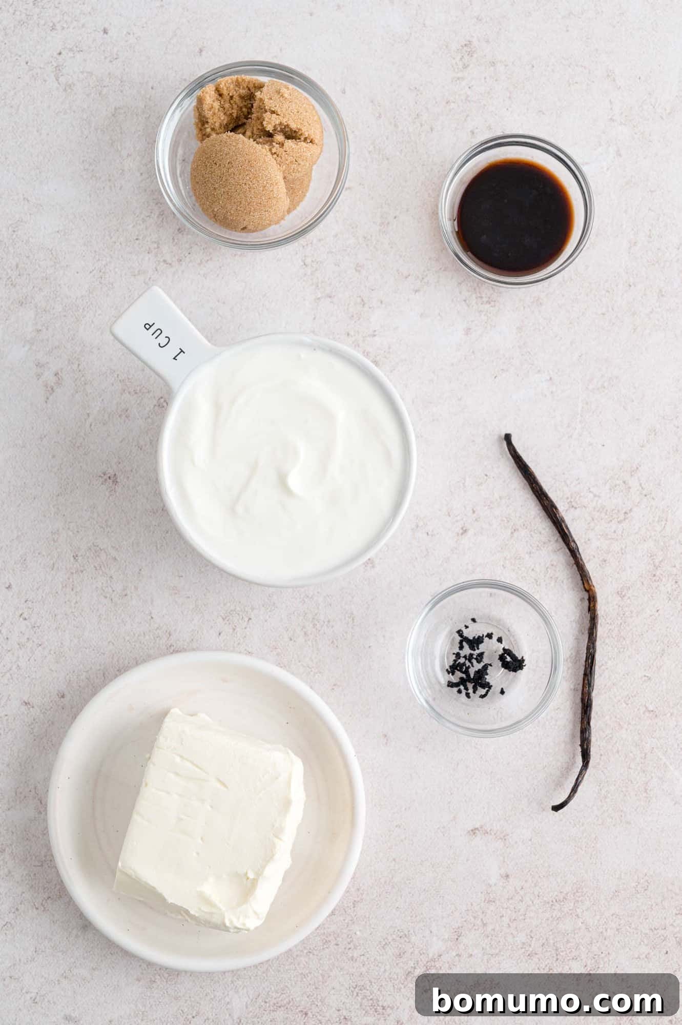 The ingredients for cream cheese fruit dip.