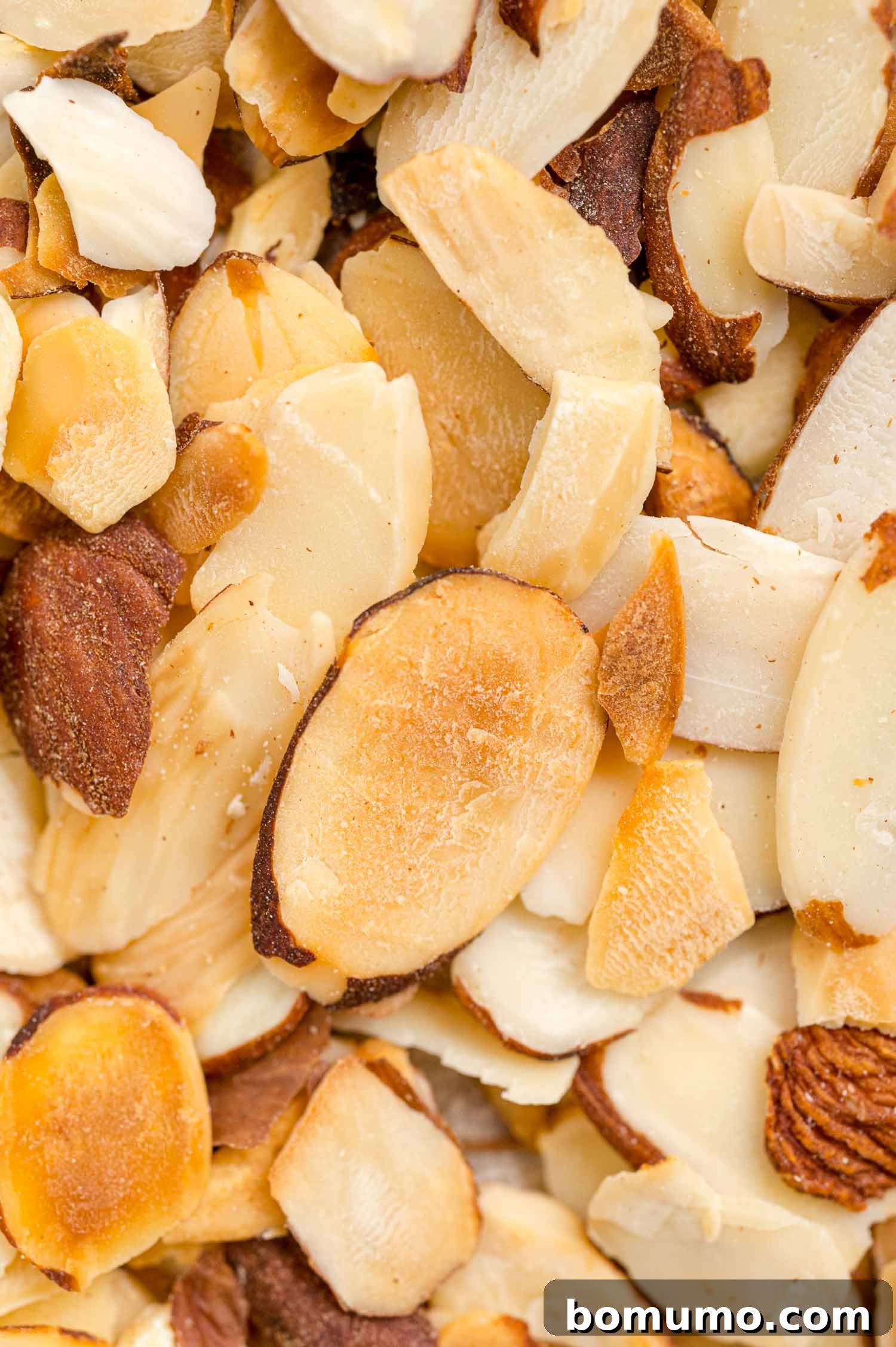 Toasting almonds is a great way to bring out their crunch and flavor. Learn how to toast almonds in the oven, microwave, and on the stovetop! Close up of toasted almond slices.