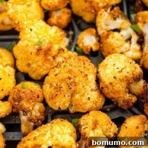 Close up of crispy air fryer cauliflower florets.