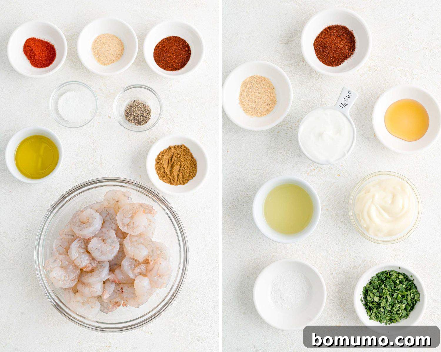 All fresh ingredients neatly arranged, ready to be prepared for shrimp tacos.