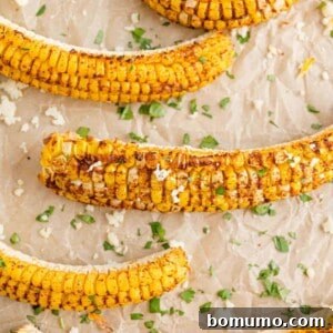 Corn ribs sprinkled with cotija cheese and cilantro, served on a natural surface.