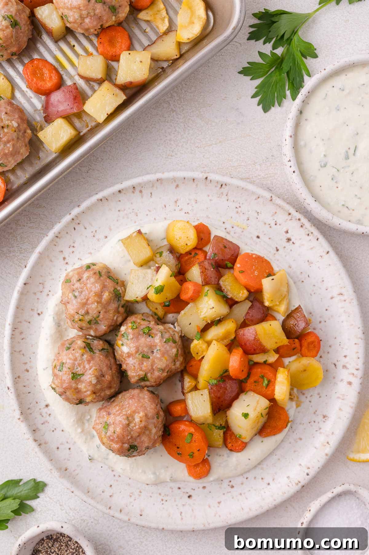 Turkey Meatballs and Root Vegetables Sheet Pan Dinner