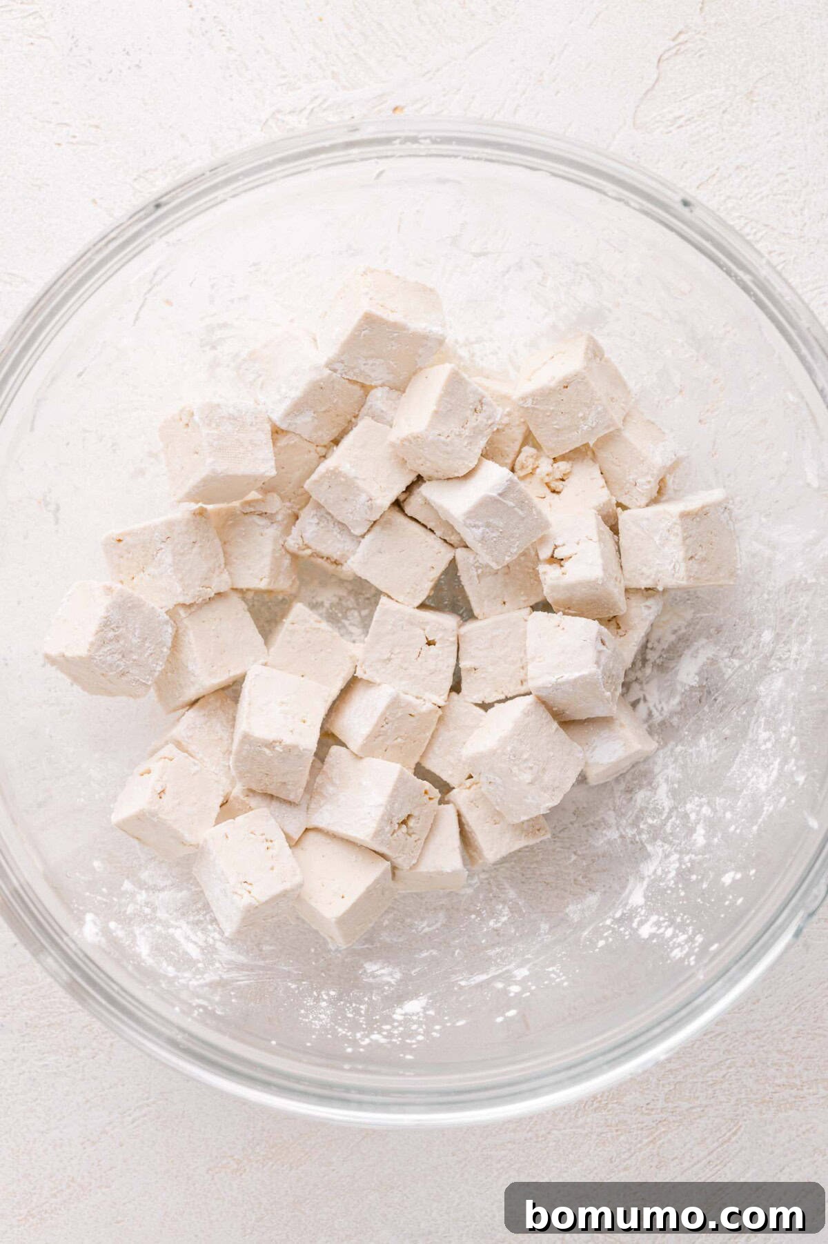 Tofu cubes lightly coated with cornstarch