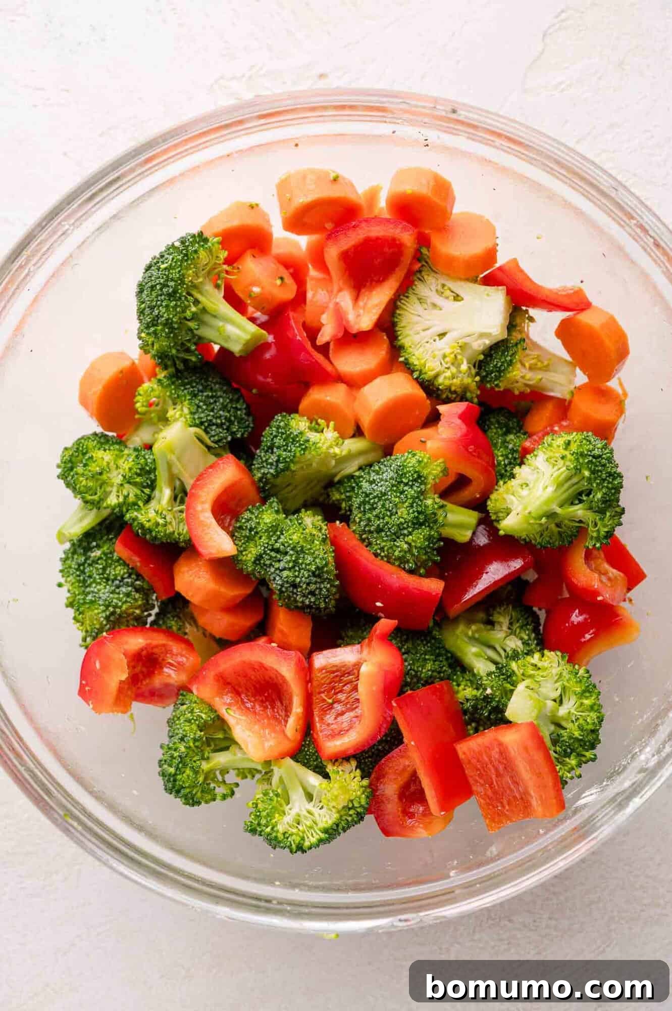 Chopped vegetables in a mixing bowl