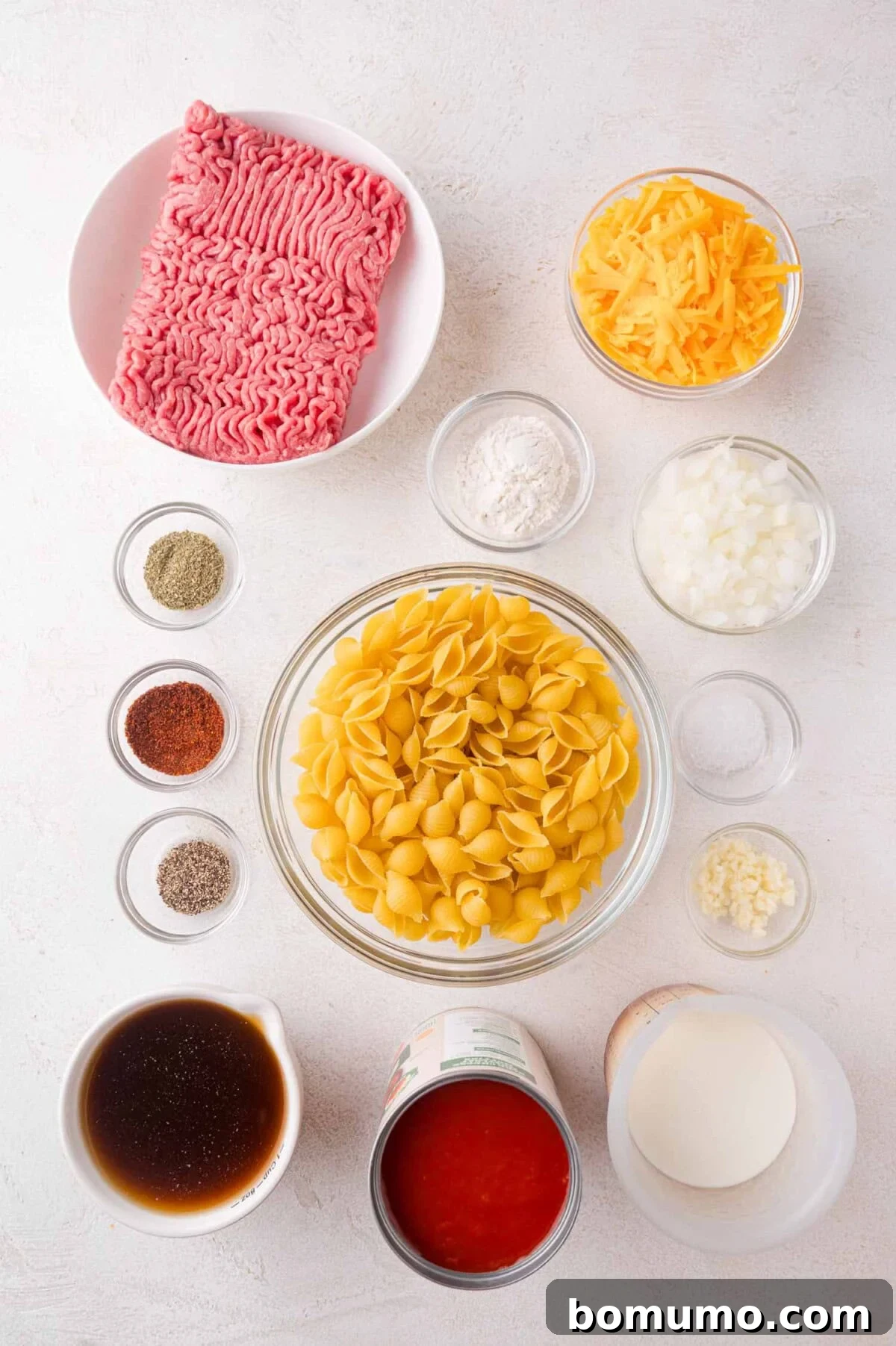 Ingredients for Creamy Beef and Shells