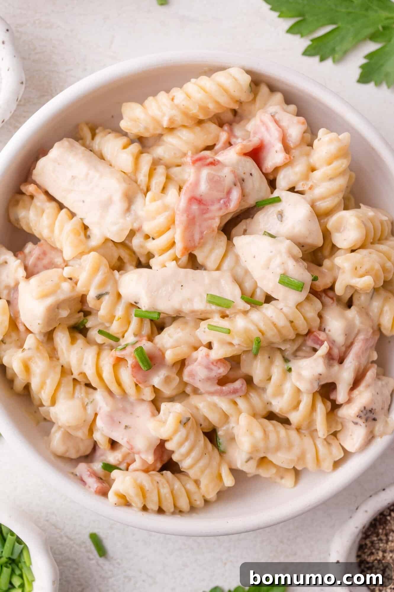 A bowl of Chicken Bacon Ranch Pasta