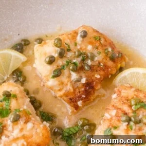 Lemon-Caper Cod Piccata 12 Pan-seared cod fillet topped with capers and parsley in a lemon butter sauce.
