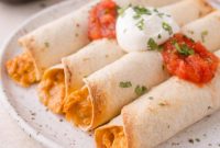 Crispy Baked Chicken Taquitos with Avocado Lime Dip