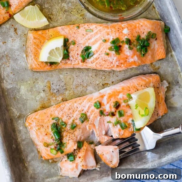 Sheet Pan Caprese Salmon with Tomatoes and Basil 14 Easy baked salmon with lemon and chives, on a sheet pan.